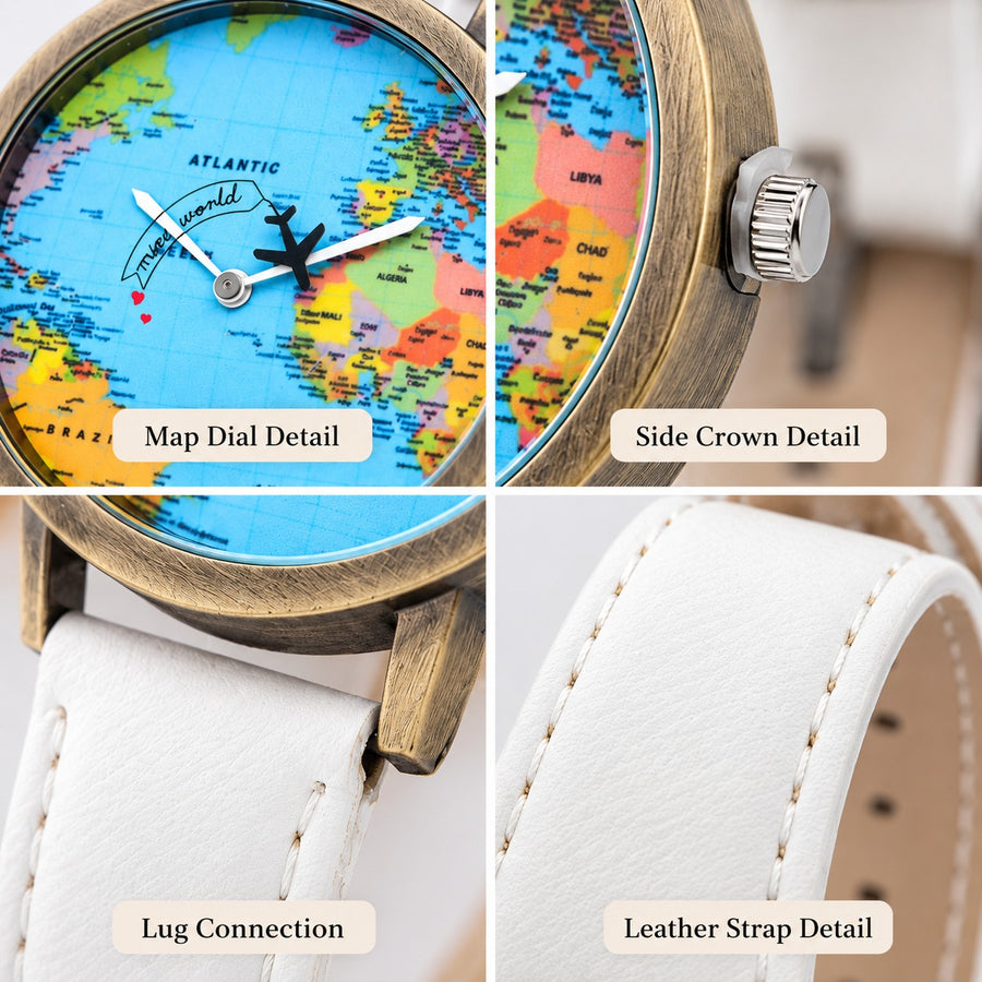 Old Atlas World Map Dial Wristwatch
