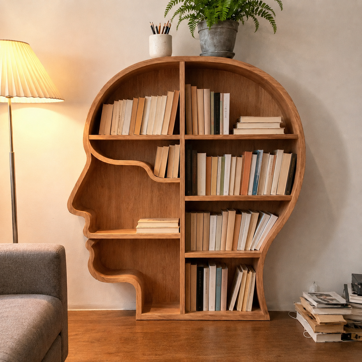 Mindshelf Face Silhouette Decorative Wooden Bookcase Shelf - Image 6