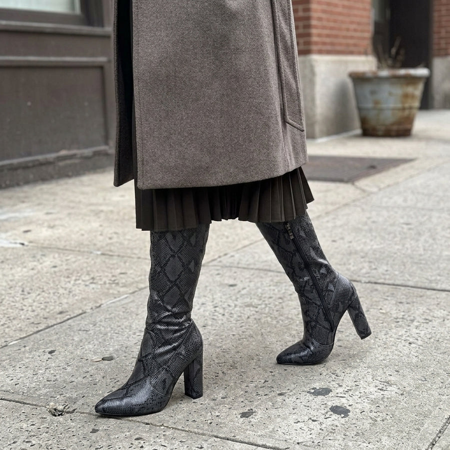 Super Thin Long Over the Knee Snake Skin Women High Heels