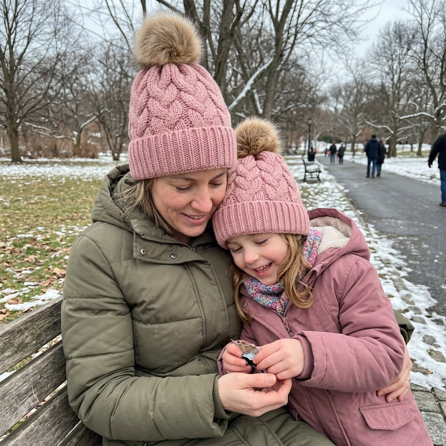 2Pcs Mom and Baby Warm Comfy Knit Hats
