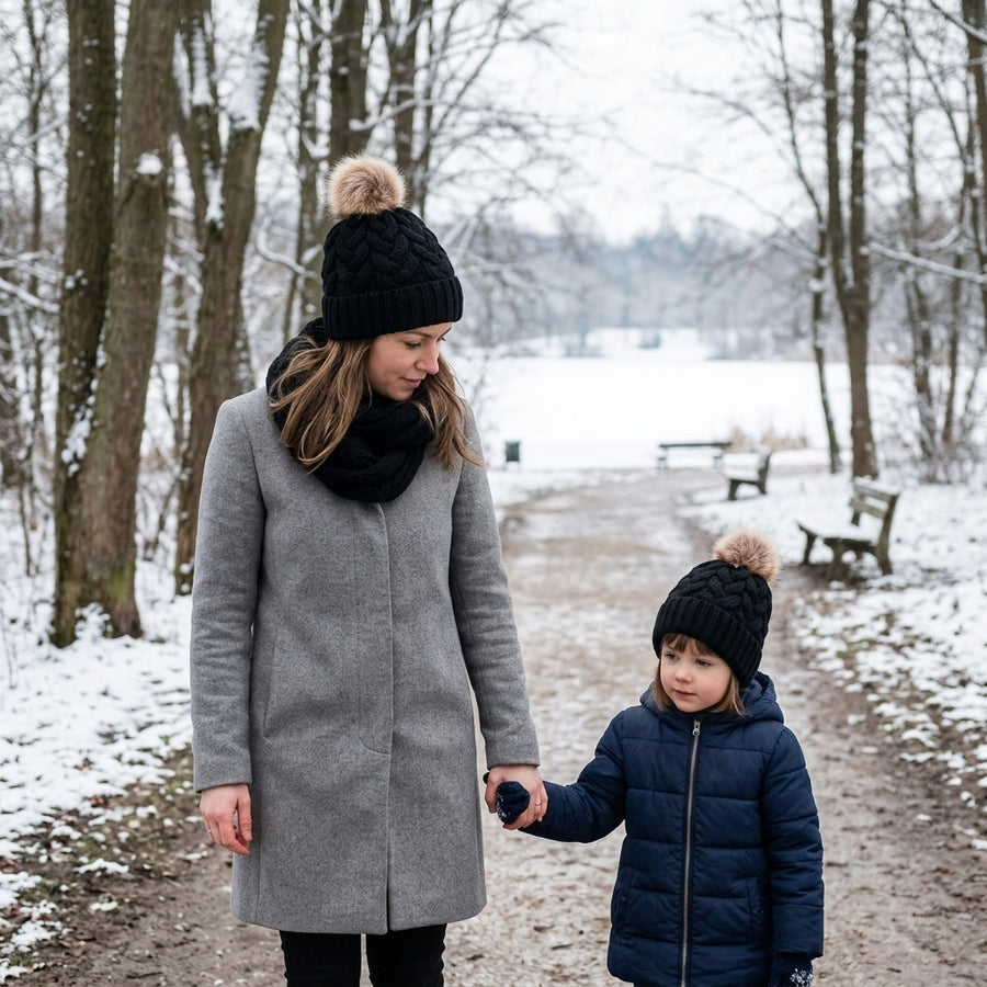 2Pcs Mom and Baby Warm Comfy Knit Hats