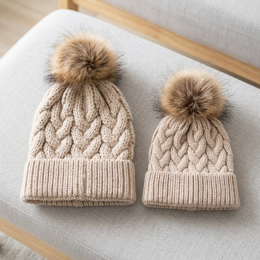 2Pcs Mom and Baby Warm Comfy Knit Hats
