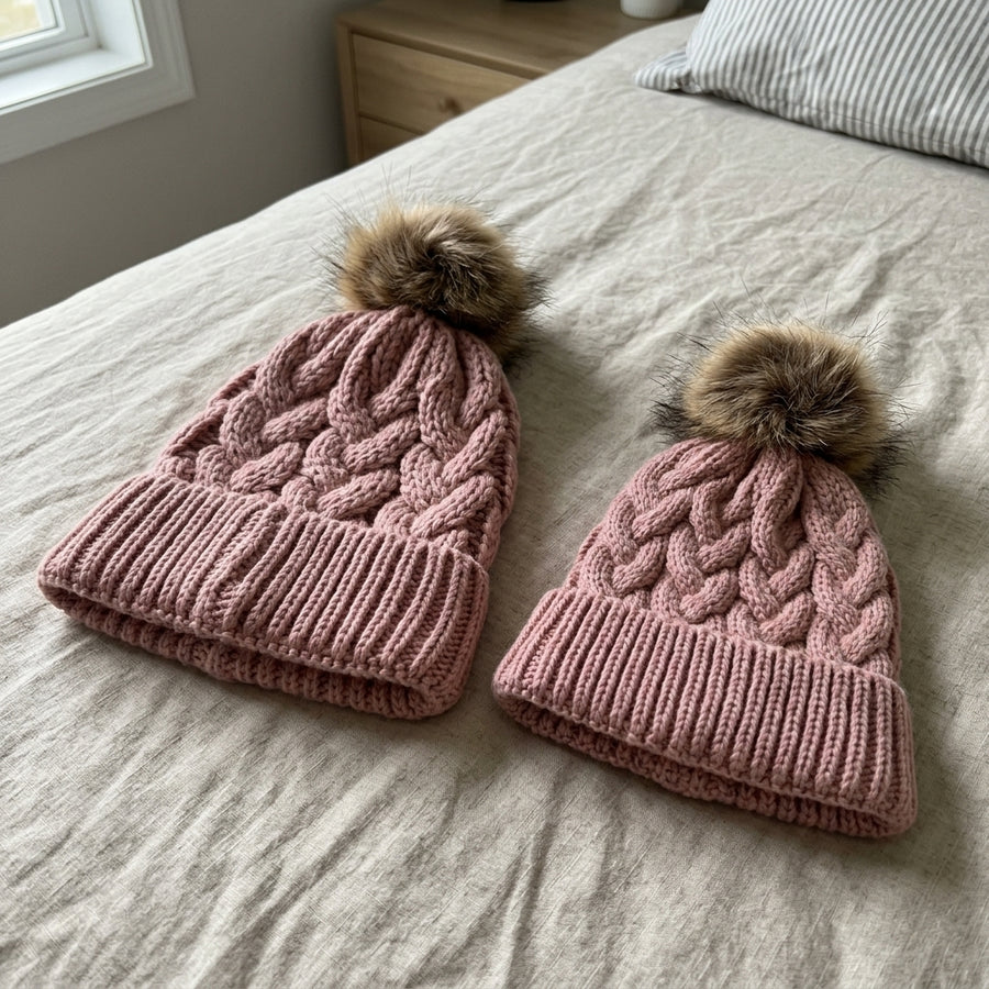 2Pcs Mom and Baby Warm Comfy Knit Hats