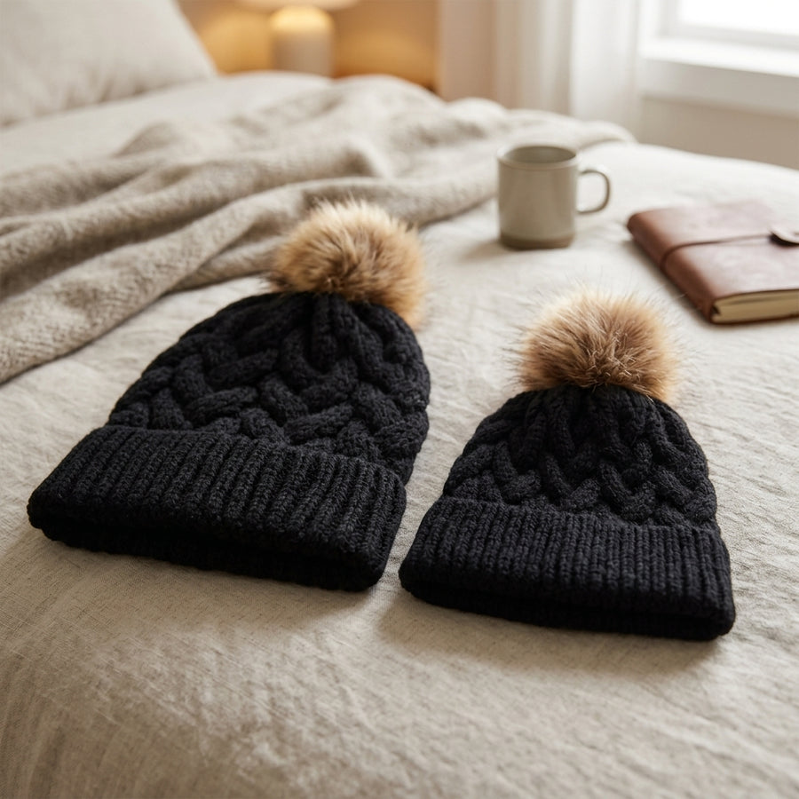 2Pcs Mom and Baby Warm Comfy Knit Hats