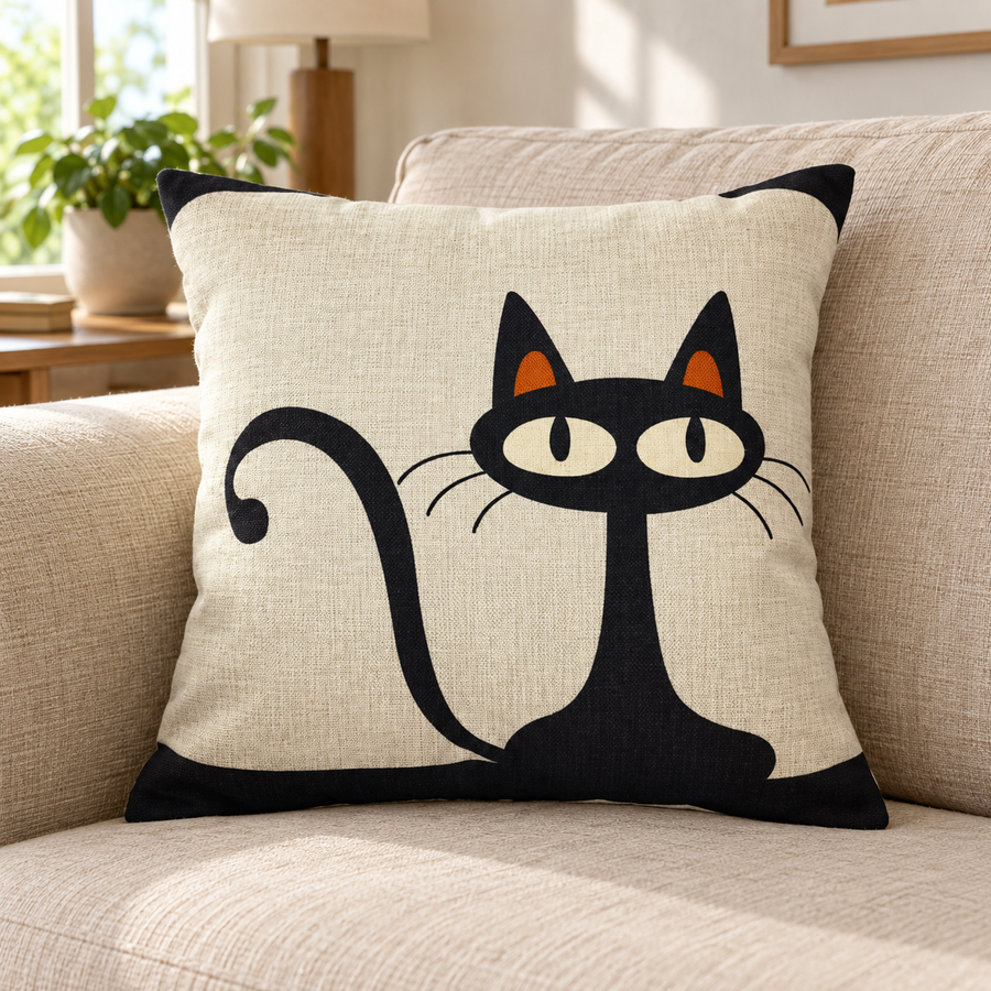 Housse de coussin motif chat rétro