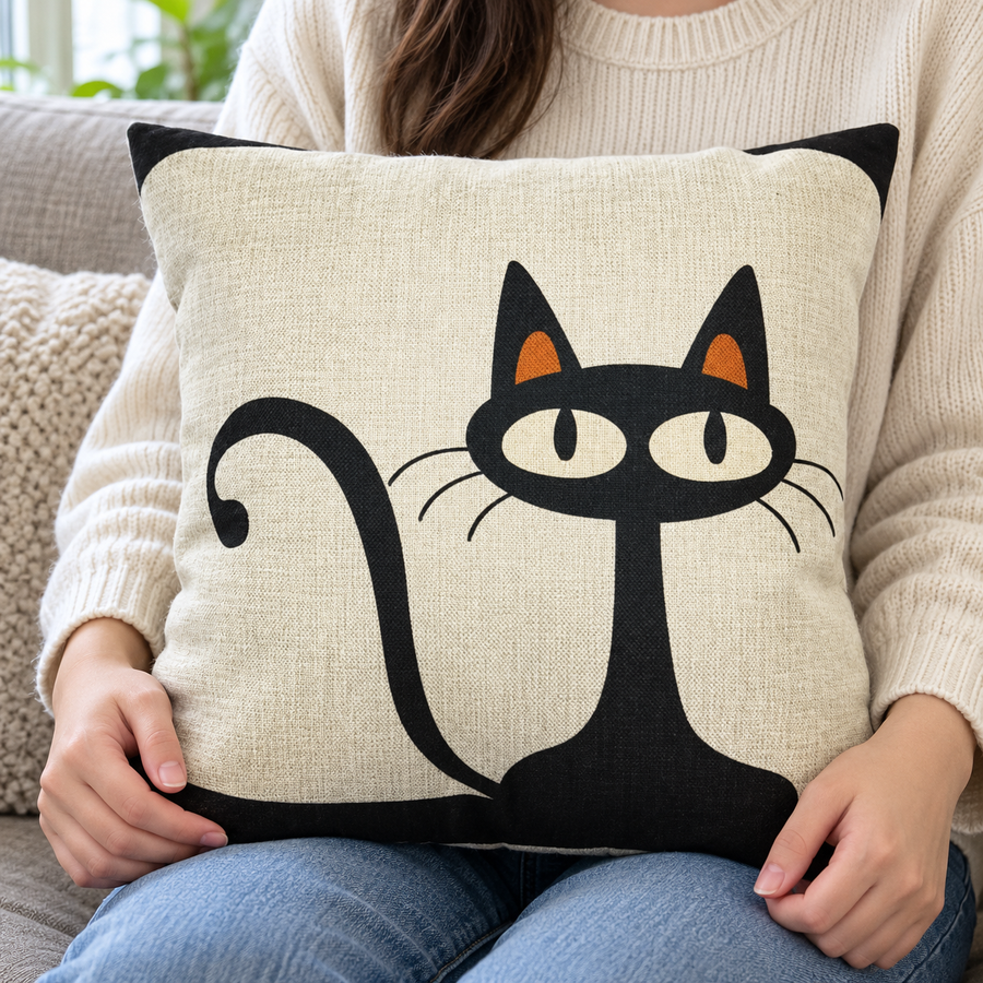 Housse de coussin motif chat rétro
