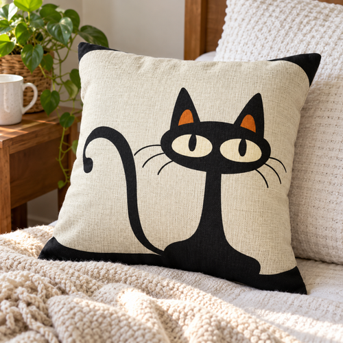 Retro Cat Pattern Pillow Case