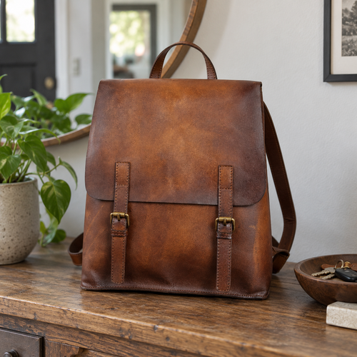 Luxuriöser, schlichter Rucksack aus echtem Leder im japanischen Stil
