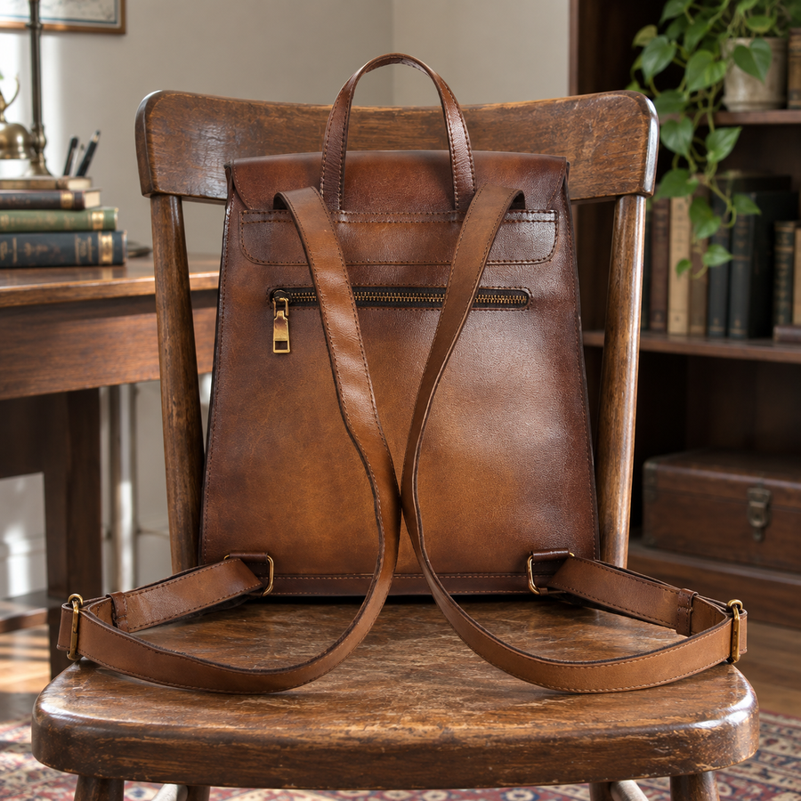 Luxuriöser, schlichter Rucksack aus echtem Leder im japanischen Stil