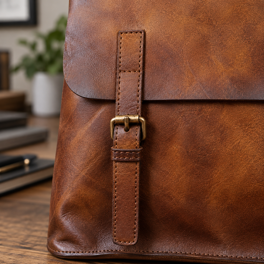 Luxuriöser, schlichter Rucksack aus echtem Leder im japanischen Stil