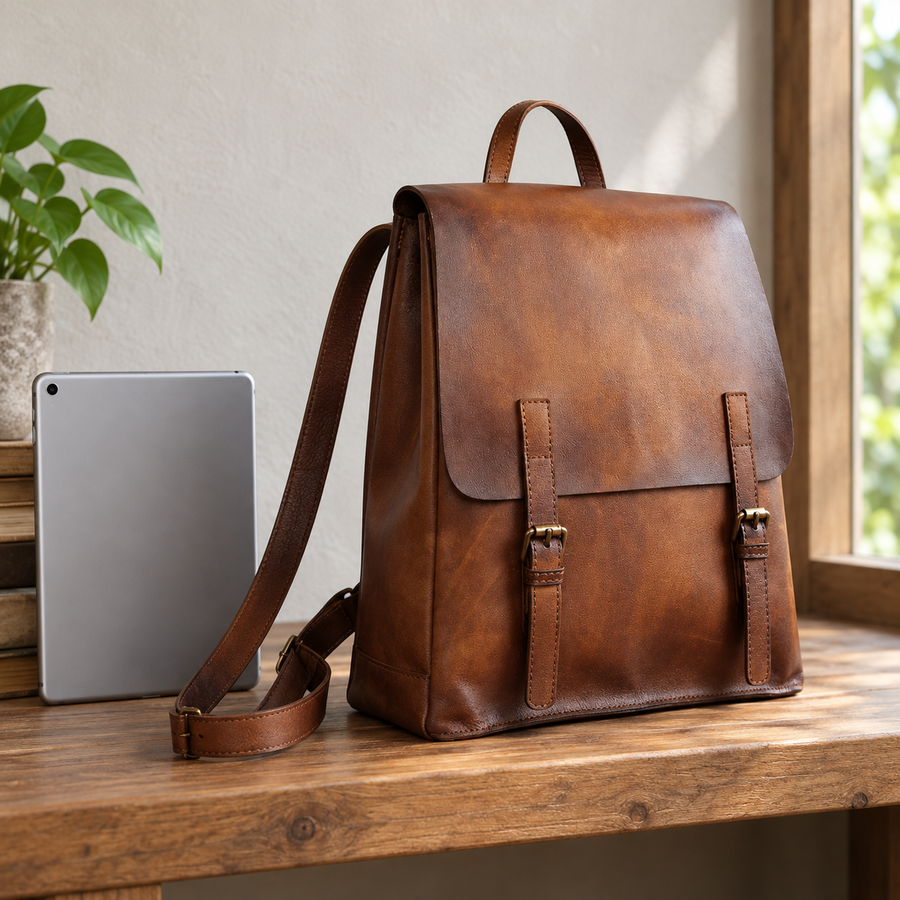 Luxuriöser, schlichter Rucksack aus echtem Leder im japanischen Stil