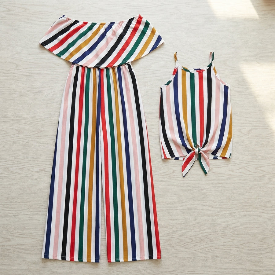 Strapless Rainbow Striped Mom-Daughter Matching Clothes