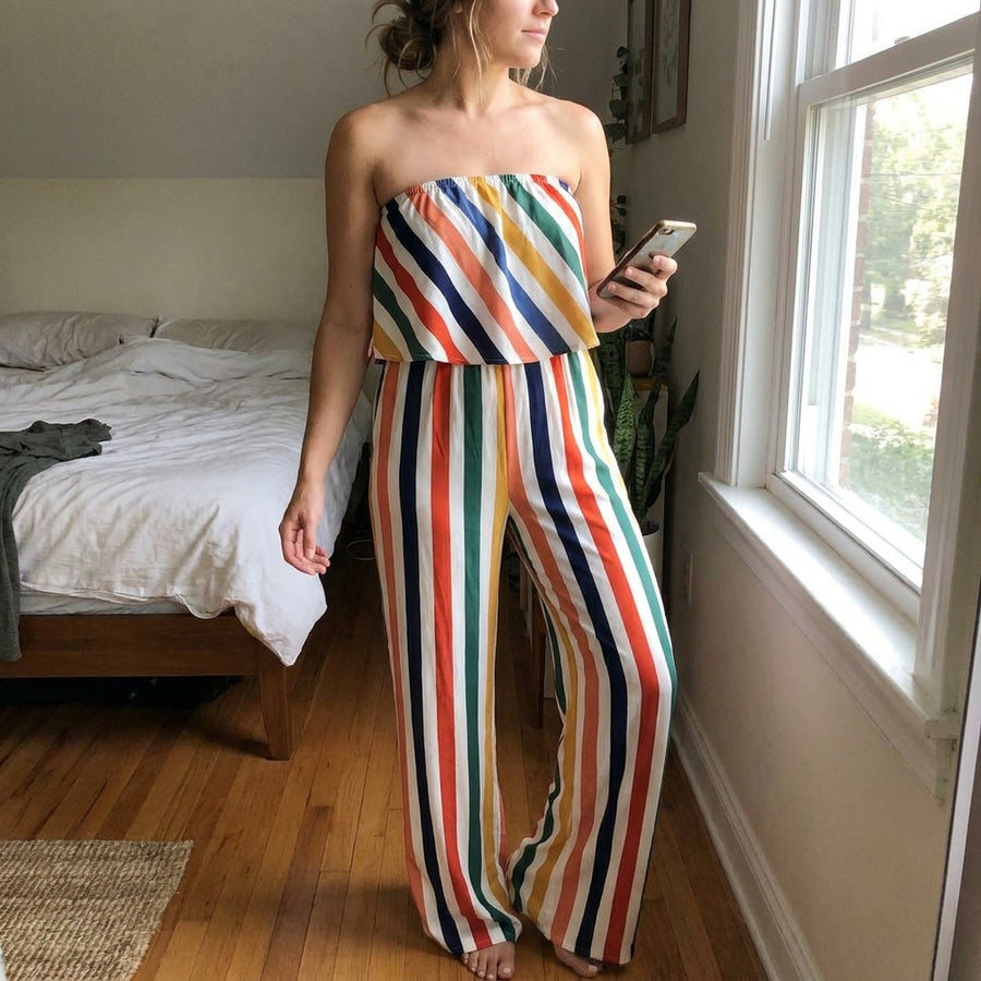 Strapless Rainbow Striped Mom-Daughter Matching Clothes