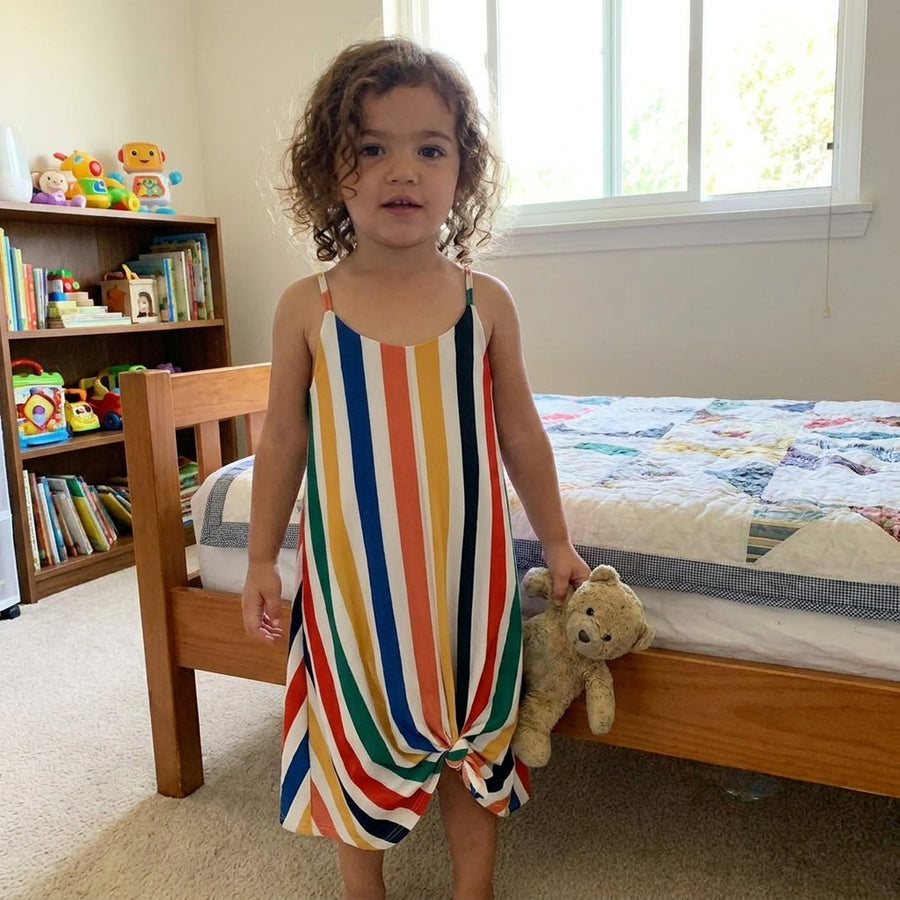 Strapless Rainbow Striped Mom-Daughter Matching Clothes