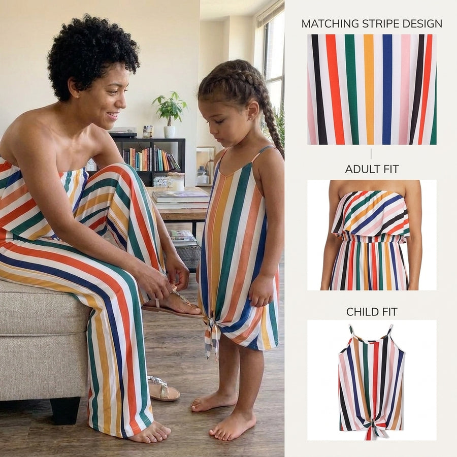Strapless Rainbow Striped Mom-Daughter Matching Clothes