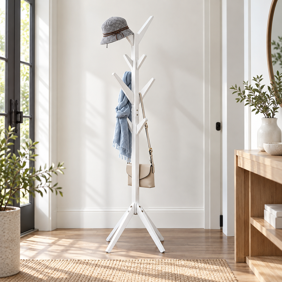 8 Hooks Solid Modern Wood Modern Coat Hanger