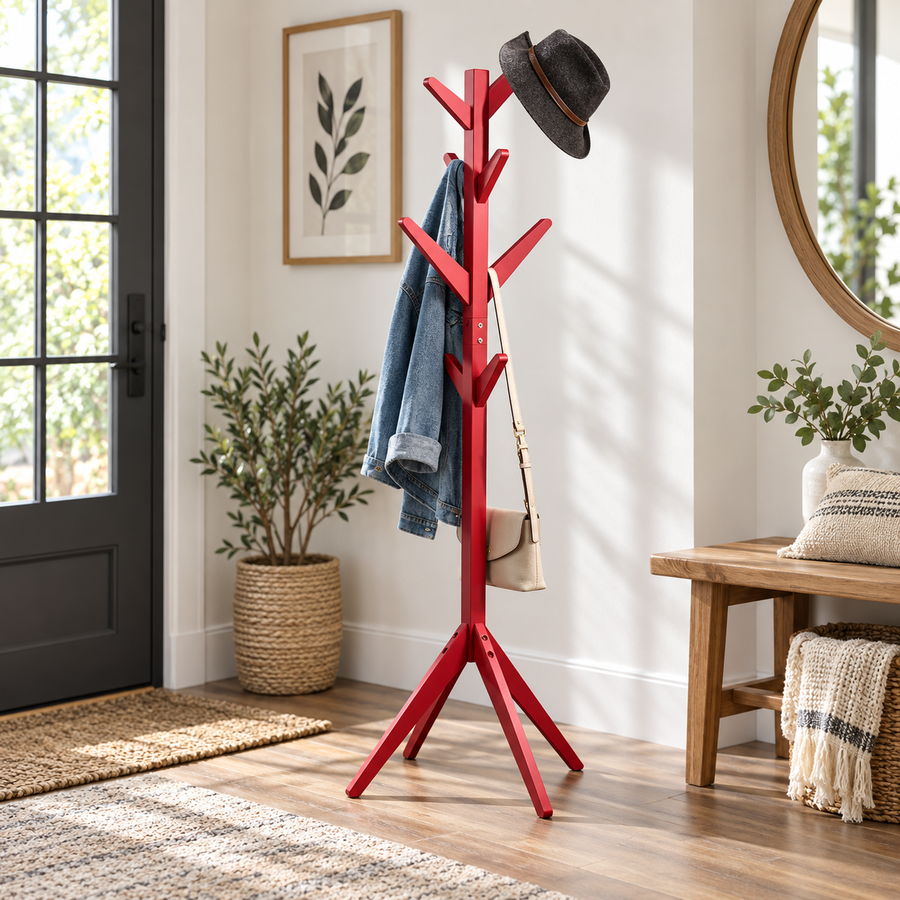 8 Hooks Solid Modern Wood Modern Coat Hanger