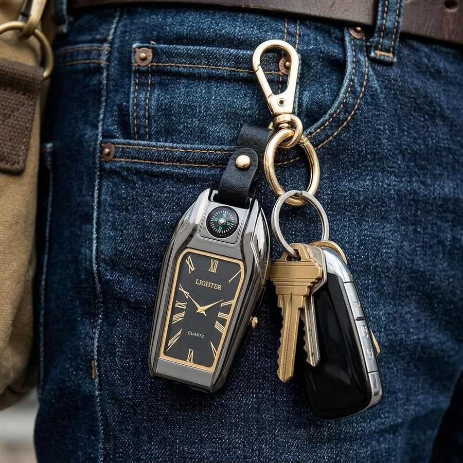 Elegante Auto-Schlüsselanhänger-Uhr mit Feuerzeug