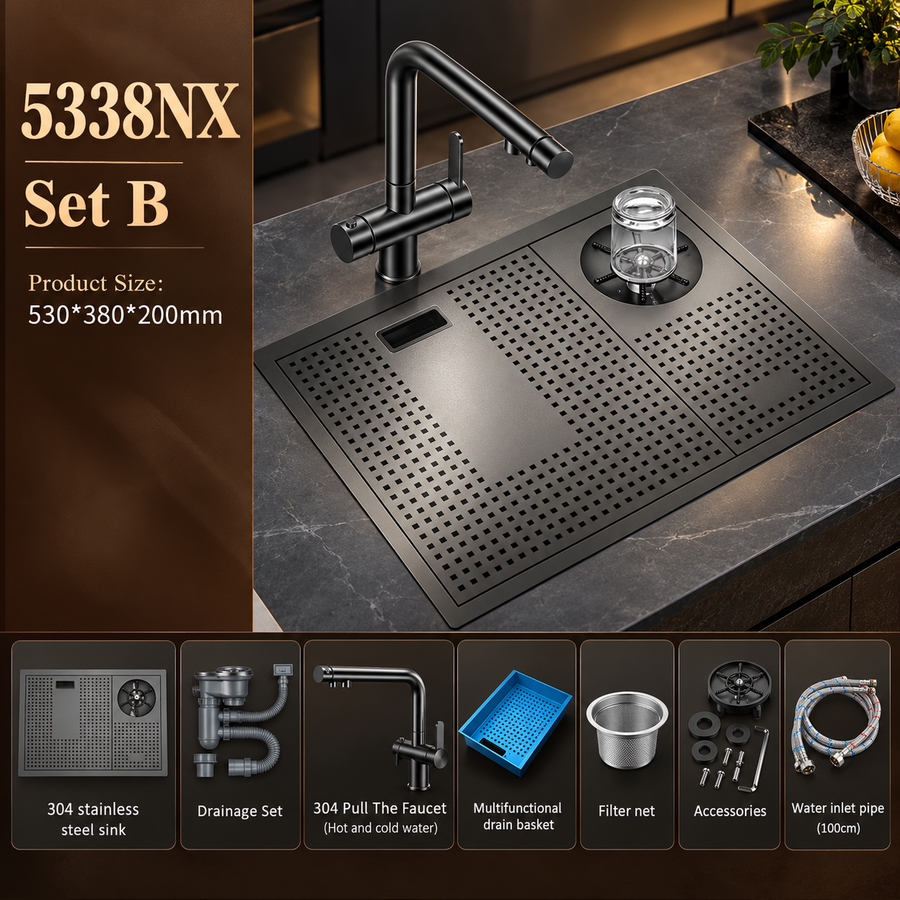 Elegante lavello da cucina smart Nano nero
