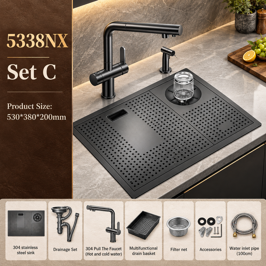 Elegante lavello da cucina smart Nano nero