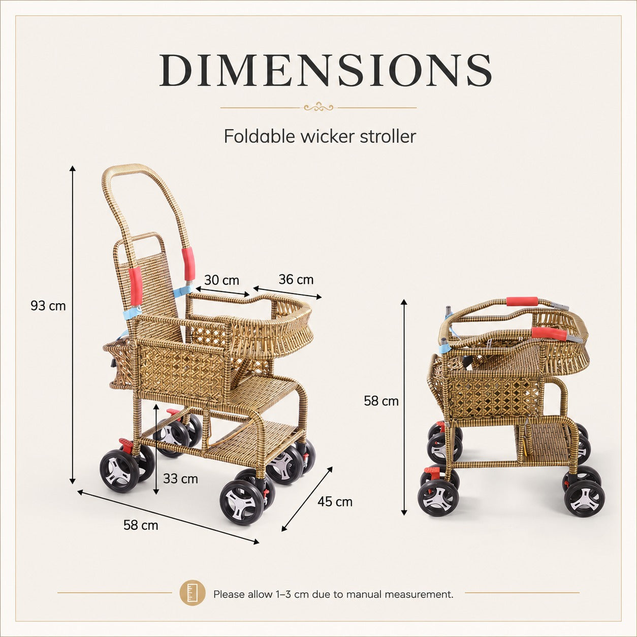 Bellaria Lightweight Vintage Rattan Summer Baby Stroller - Image 6