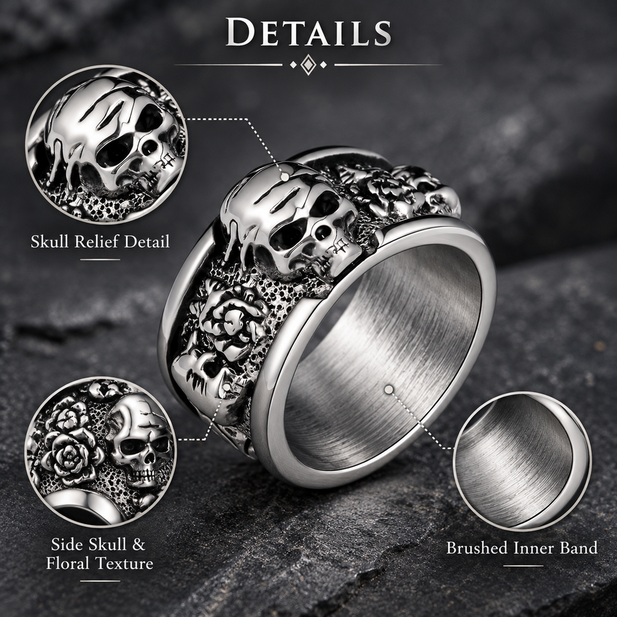 Silver Gothic Skull Unisex Rings