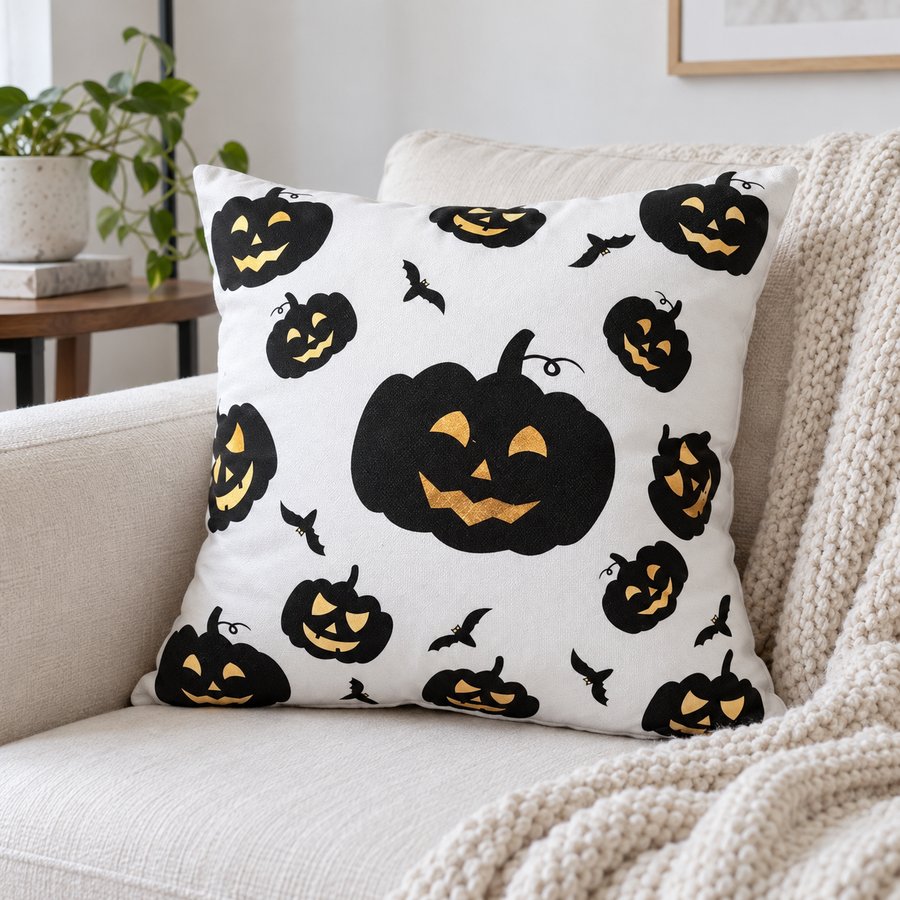 Sorte og Hvide Halloween Pudebetræk
