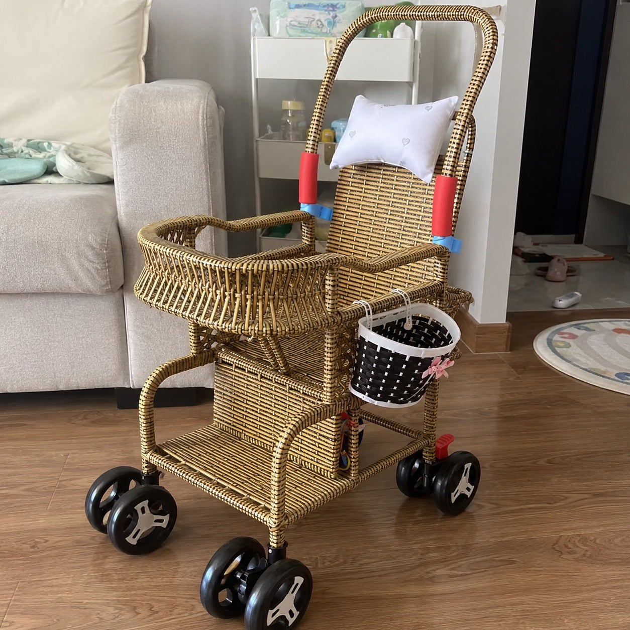 Bellaria Lightweight Vintage Rattan Summer Baby Stroller - Image 5
