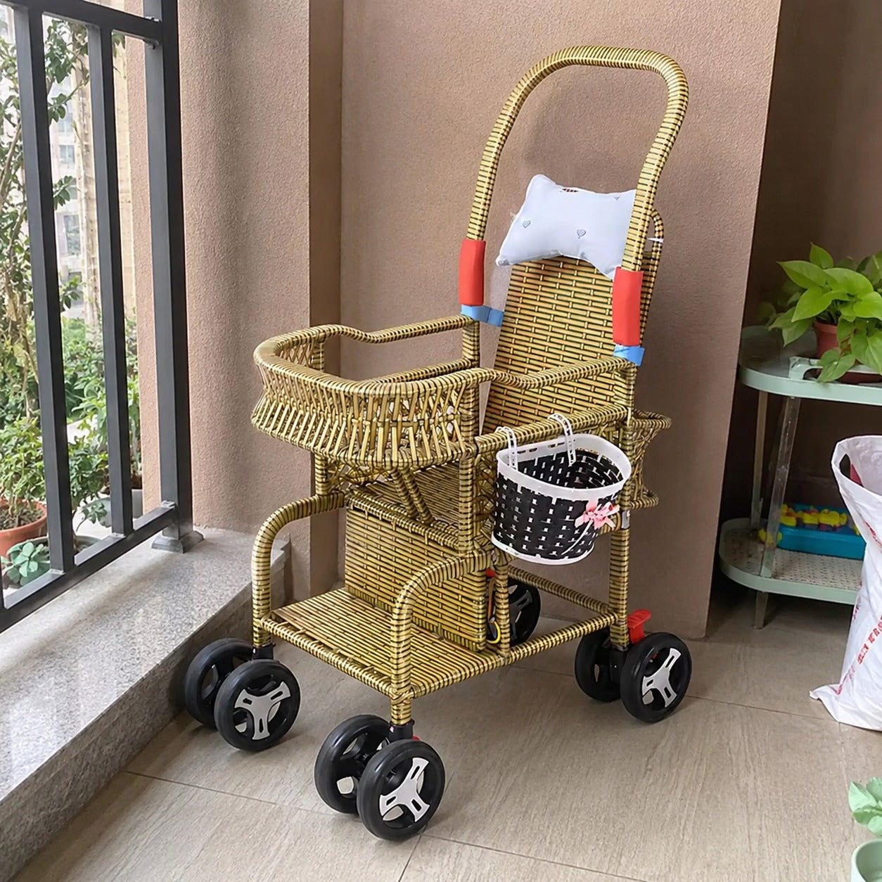 Bellaria Lightweight Vintage Rattan Summer Baby Stroller - Image 3