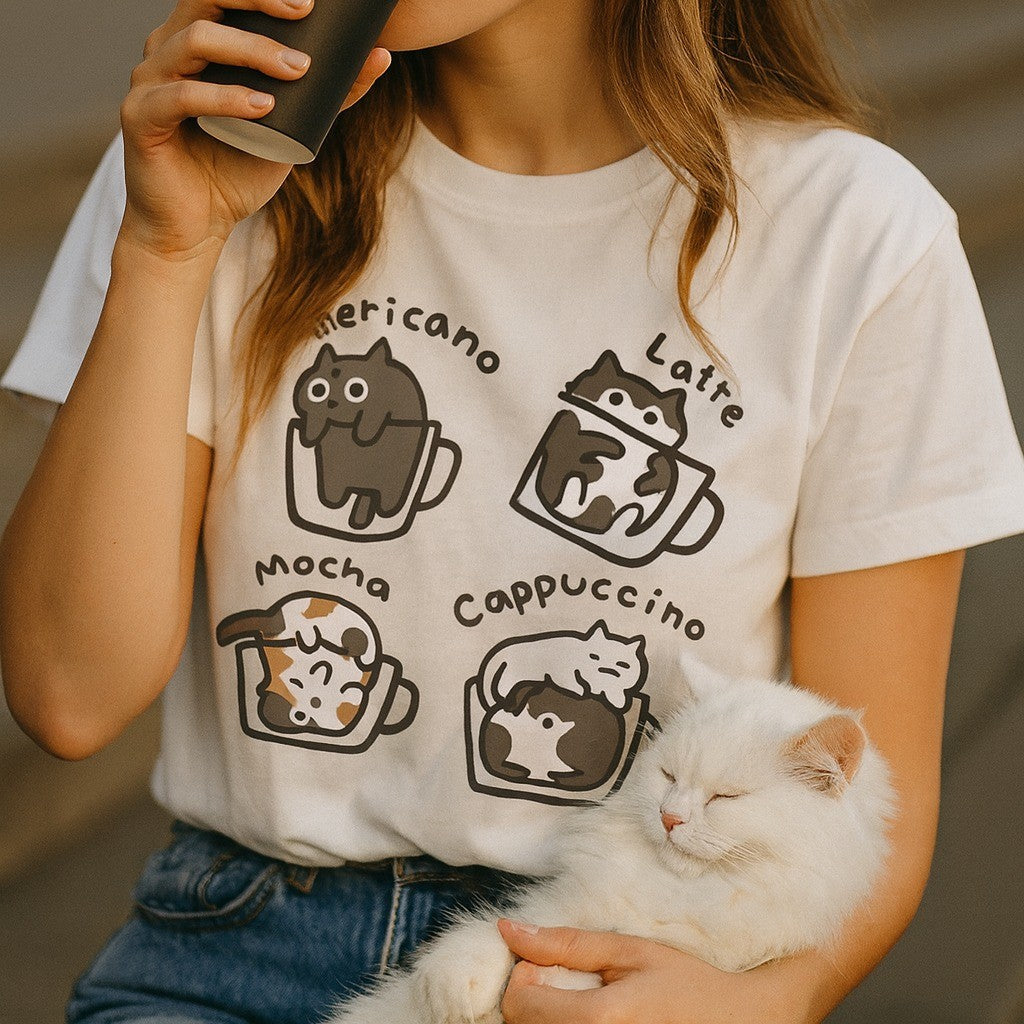 Cat Coffee Lover Funny T-Shirt - Image 1