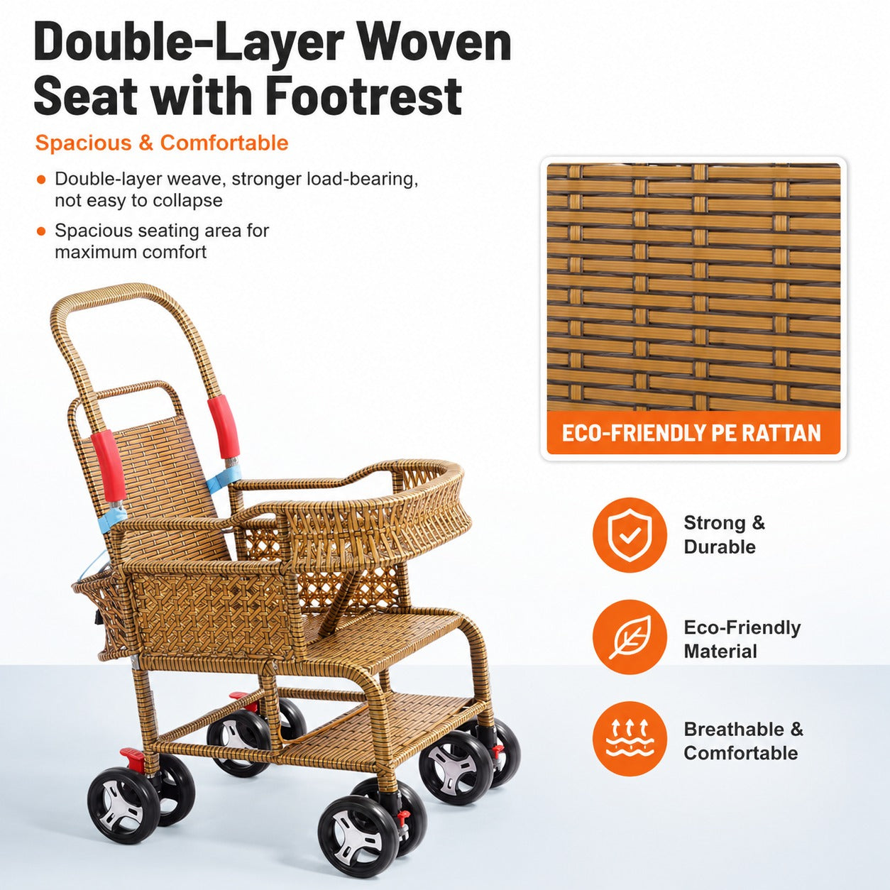 Bellaria Lightweight Vintage Rattan Summer Baby Stroller - Image 9