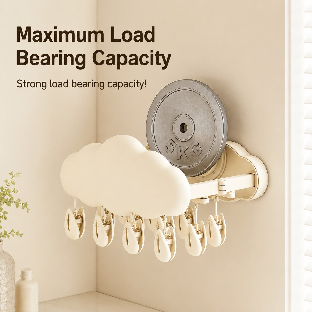 Pinned Cloud-Design Suction Foldable Laundry Rack - Image 5