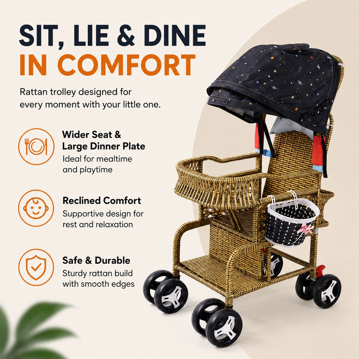 Bellaria Lightweight Vintage Rattan Summer Baby Stroller - Image 8