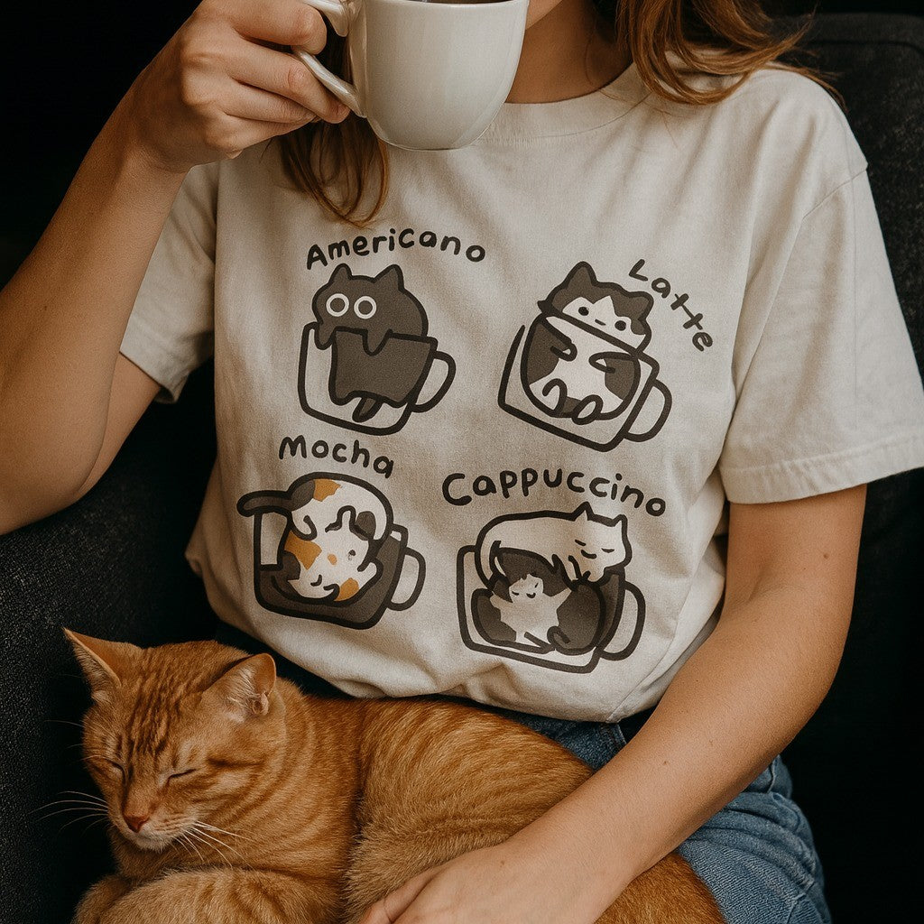 Cat Coffee Lover Funny T-Shirt - Image 3