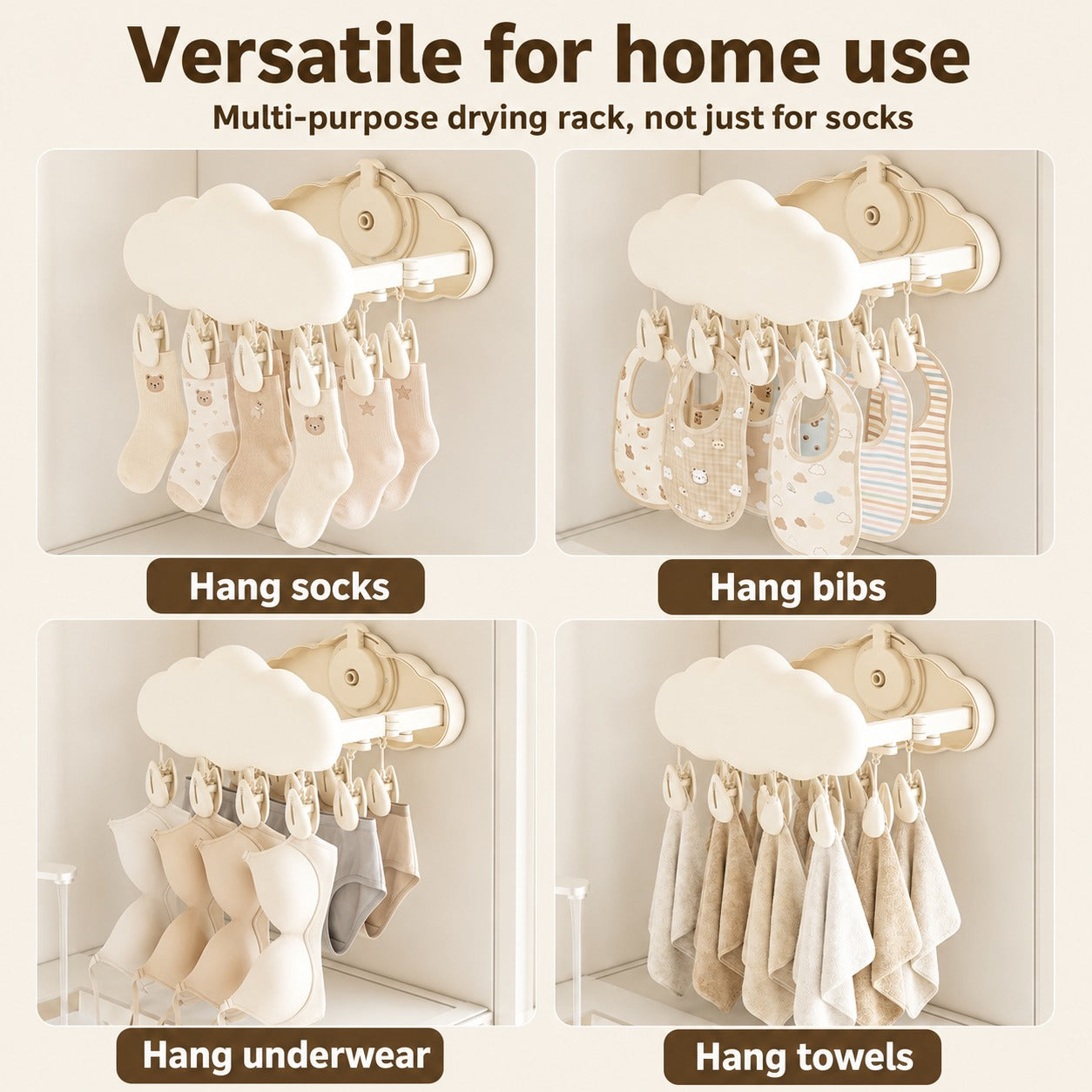 Pinned Cloud-Design Suction Foldable Laundry Rack - Image 3
