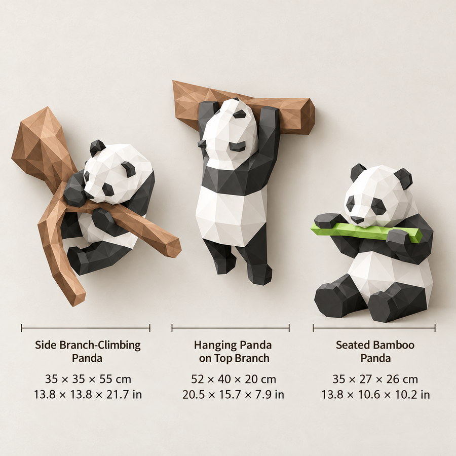 3D Geometrisk Håndlavet Panda Vægdekoration