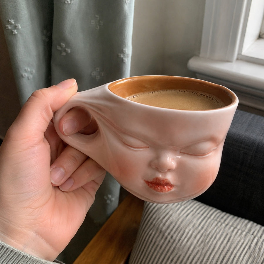 Sweet Blush Sculpted Face Ceramic Coffee Mug