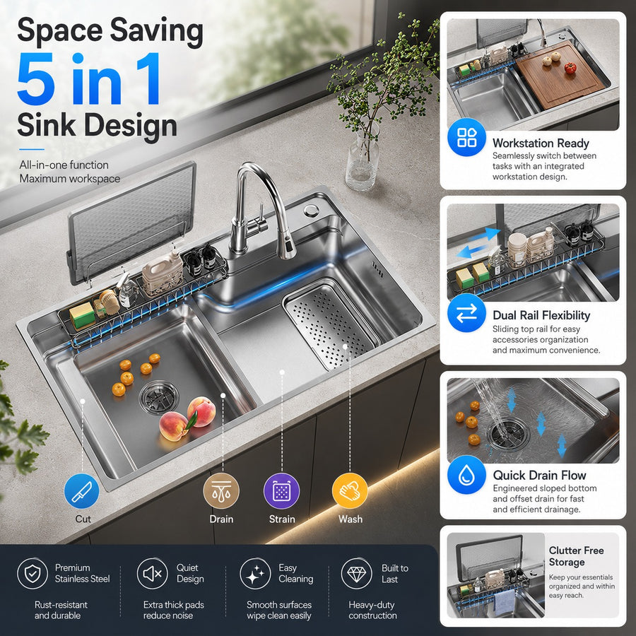 Kyoto Japanese Stainless Steel Workstation Kitchen Sink