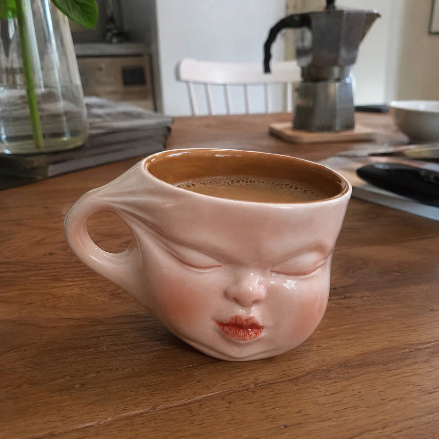Sweet Blush Sculpted Face Ceramic Coffee Mug