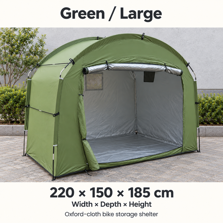 Cyclehaven Green Large bike storage tent — 220 cm wide × 150 cm deep × 185 cm high