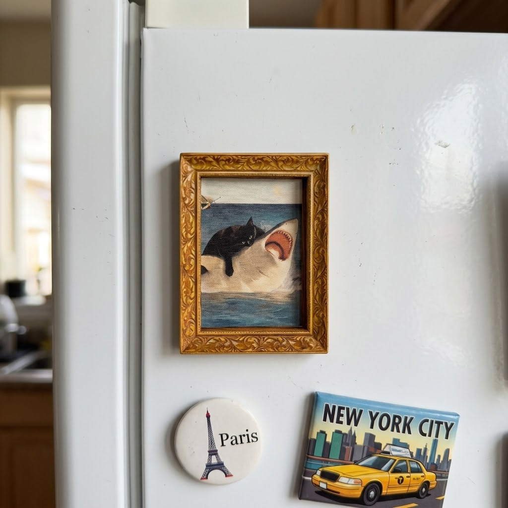 Cat vs Shark Fridge Magnet - Image 2
