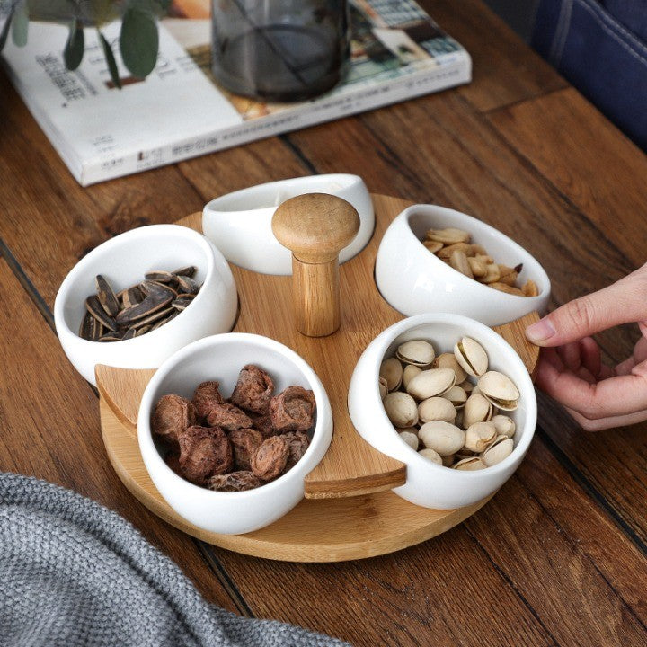 Tea Time Bamboo Porcelain Snack Tray