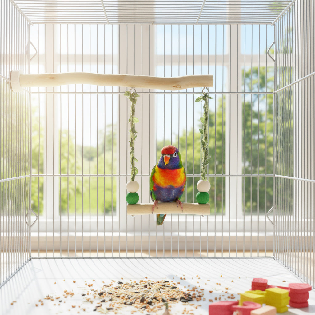 Natural Wood Hanging Bird Swing - Image 0