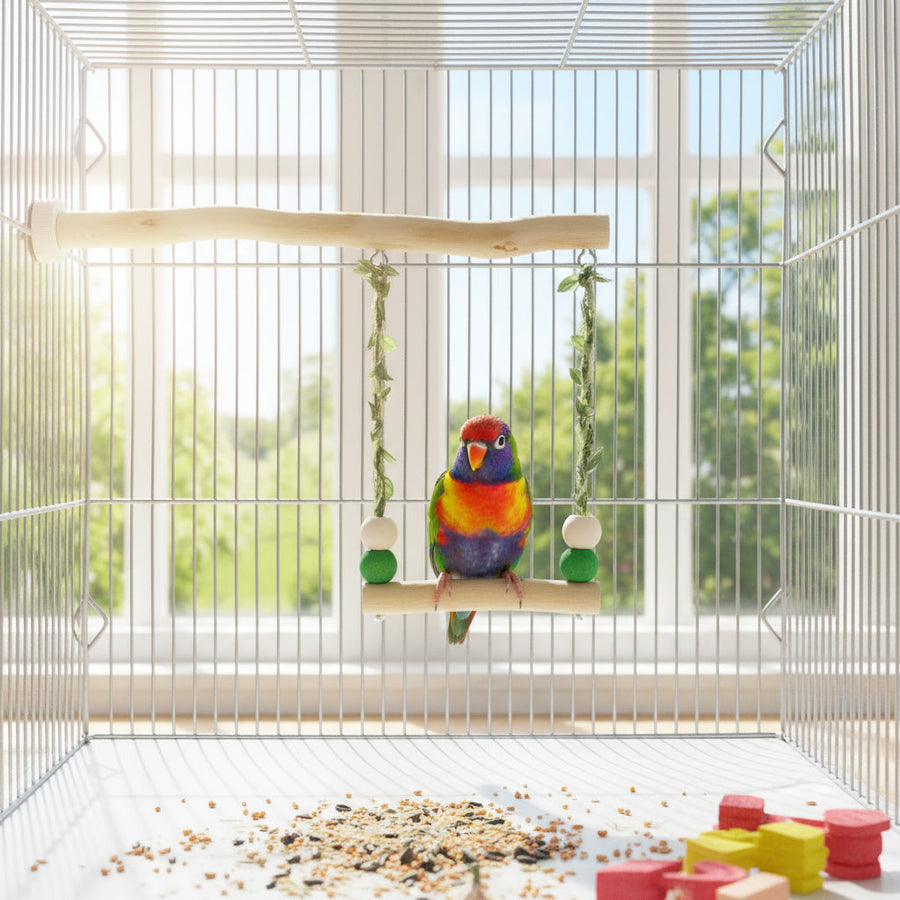 Natural Wood Hanging Bird Swing - Image 0