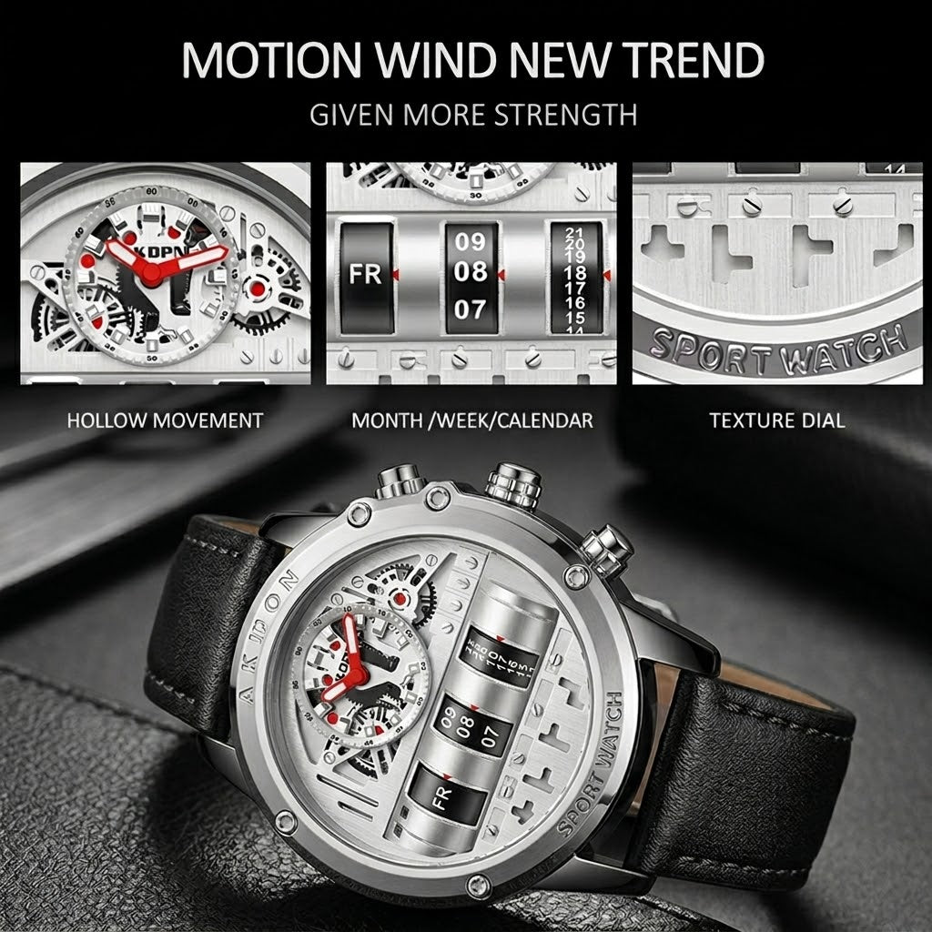 Time Capsule Rotating Calendar Engine Dial Watch - Image 4