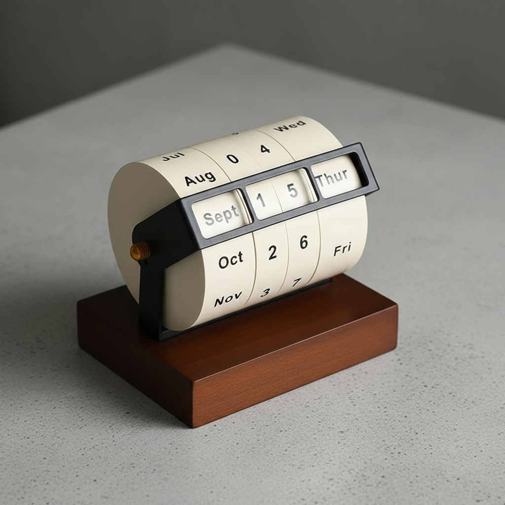 Mid-Century Rotating Wooden Perpetual Desk Calendar - Image 5