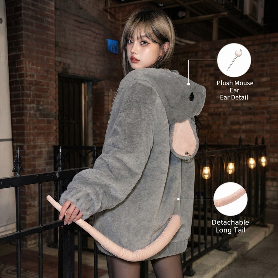 Street Mouse Oversized Plush Zip Hoodie Jacket