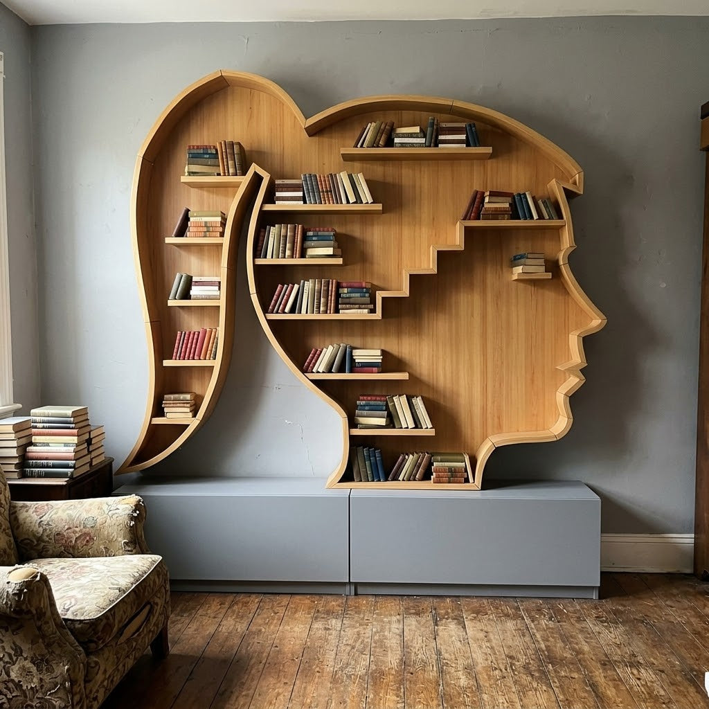 Mindshelf Face Silhouette Decorative Wooden Bookcase Shelf - Image 1