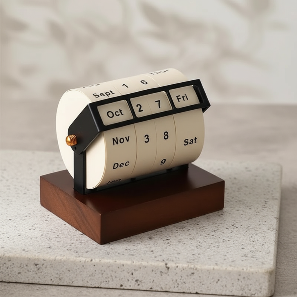 Mid-Century Rotating Wooden Perpetual Desk Calendar - Image 3