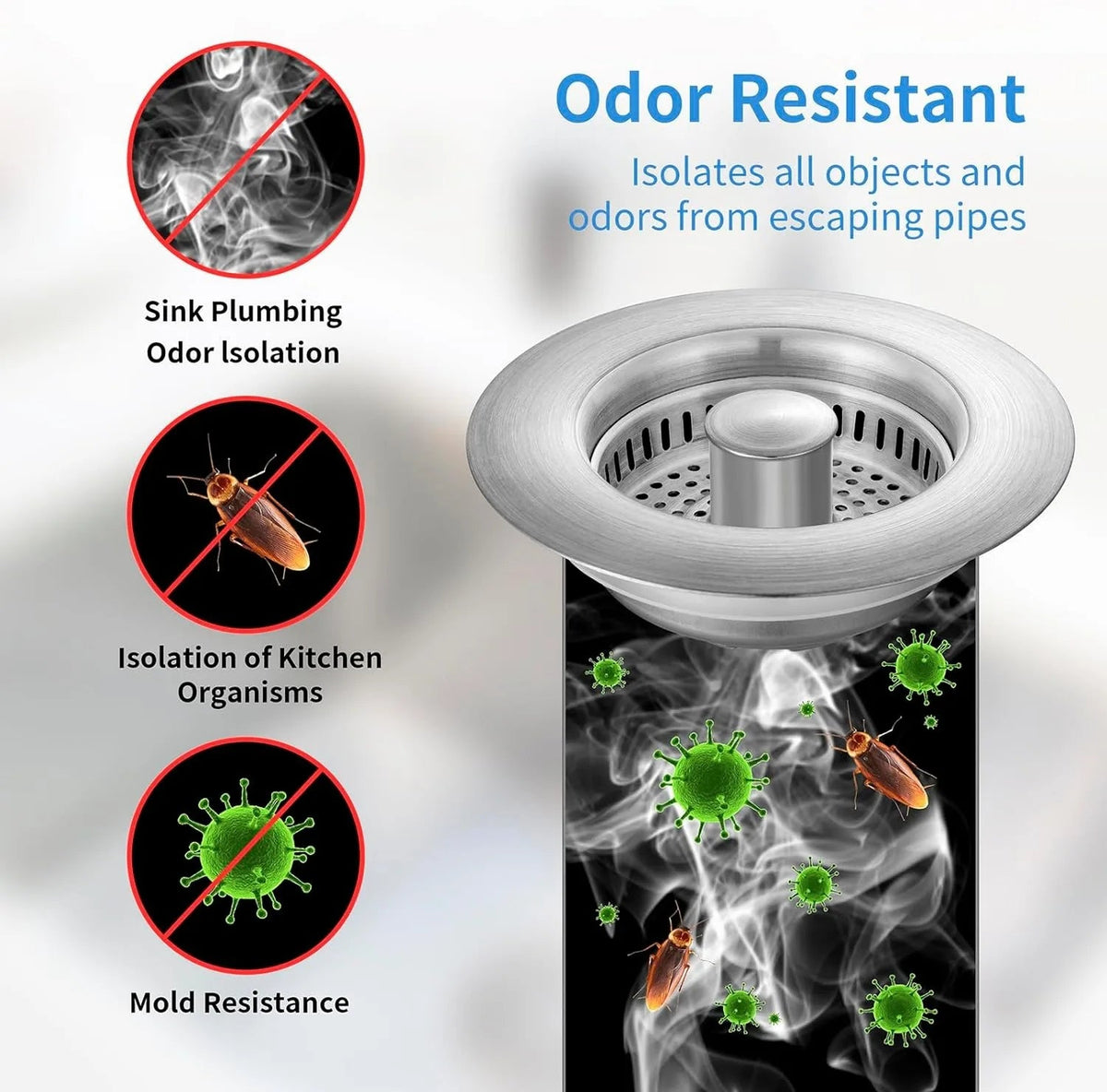 Stainless Steel Pop-Up No-Odor Drain Filter